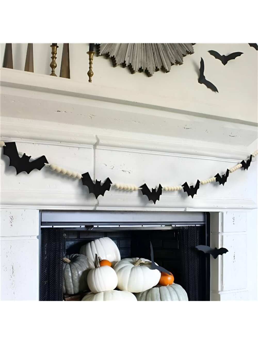 Halloween Decorations Indoor/Outdoor, Wood Halloween Bats Bead Garland Banner